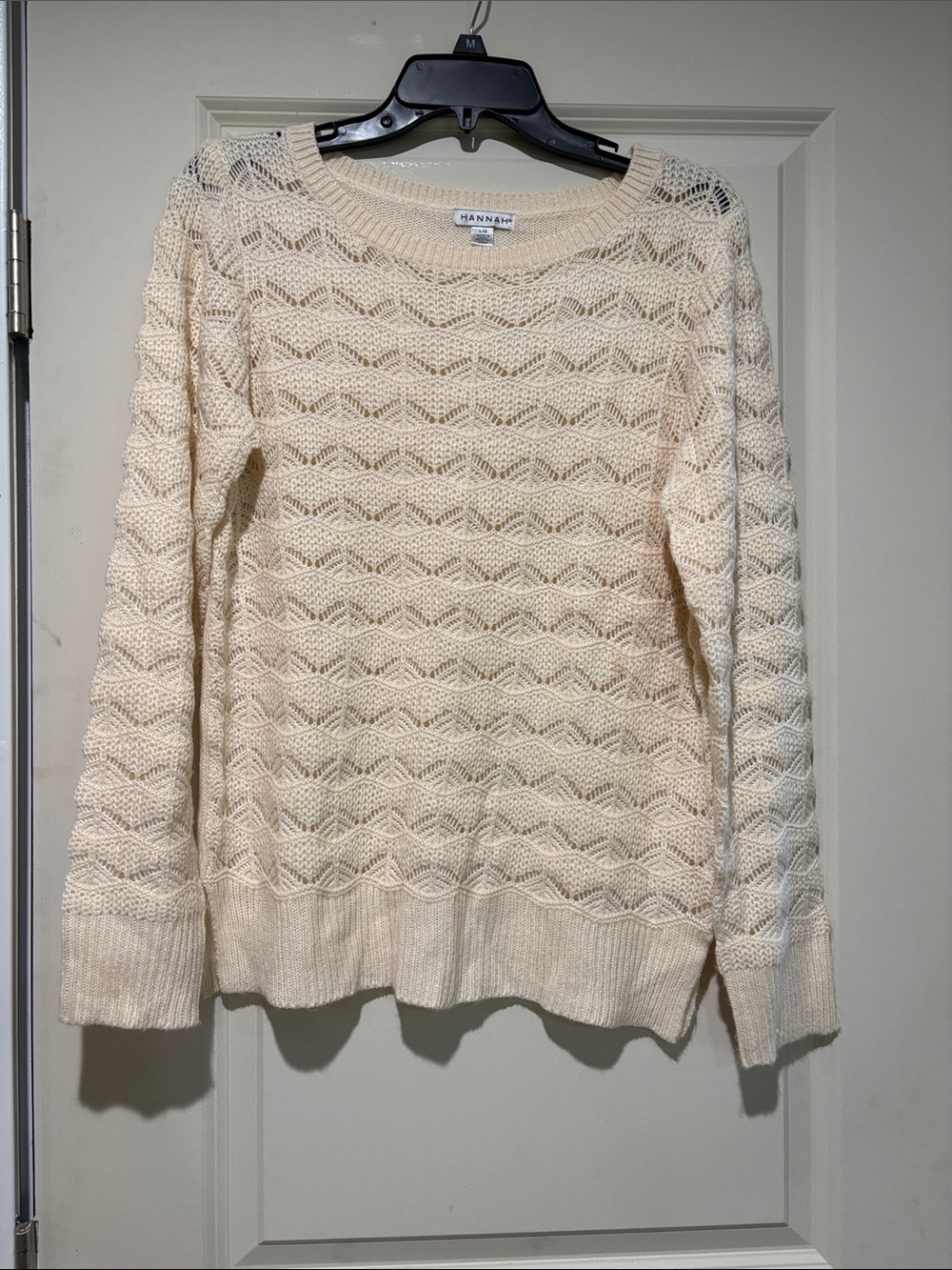 Hannah Ivory Open-Weave Crewneck Sweater